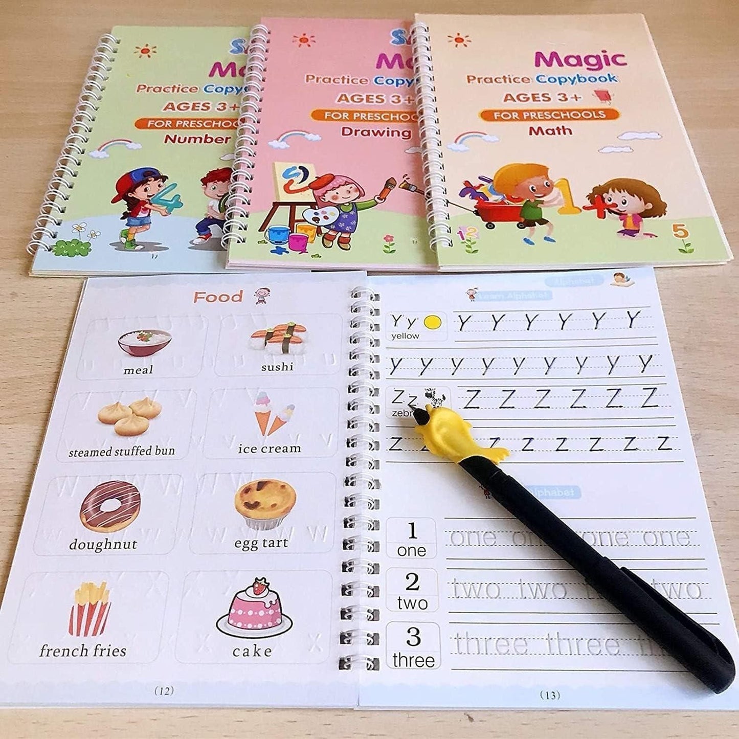 Reusable Magic Practice Copy-book ( 4 BOOKS, 1 PEN, 1 GRIP, 10 REFILL