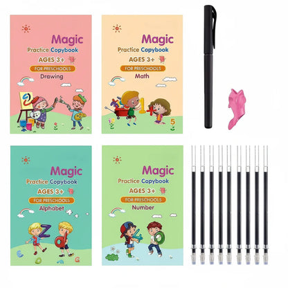 Reusable Magic Practice Copy-book ( 4 BOOKS, 1 PEN, 1 GRIP, 10 REFILL